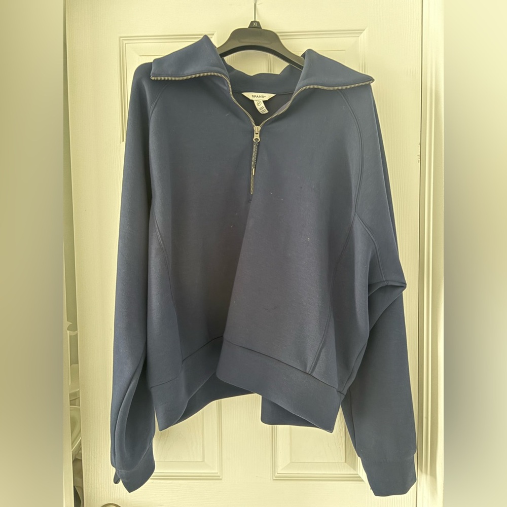 SPANX Women's Blue Zip-Up Sweater